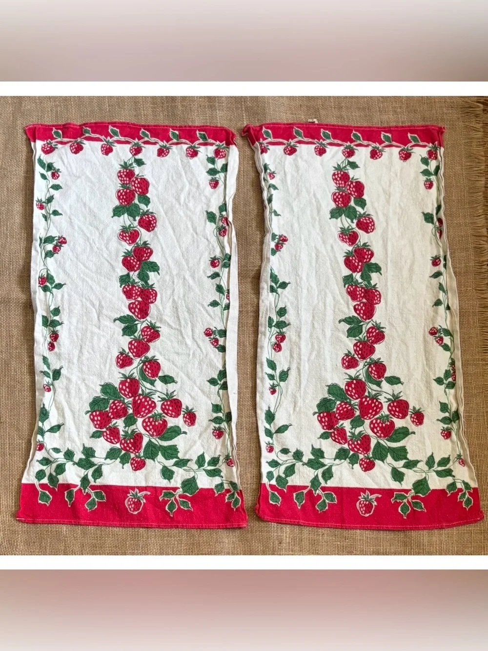 Retro Strawberry Tea Towels Kitchen Linens Cotton Linen Blend Rockabilly Whimsy